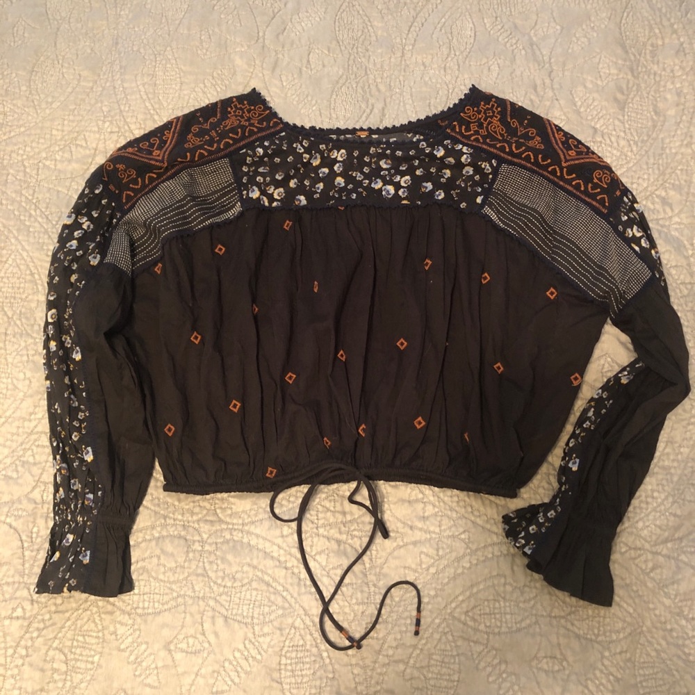Free People cropped embroidered blouse